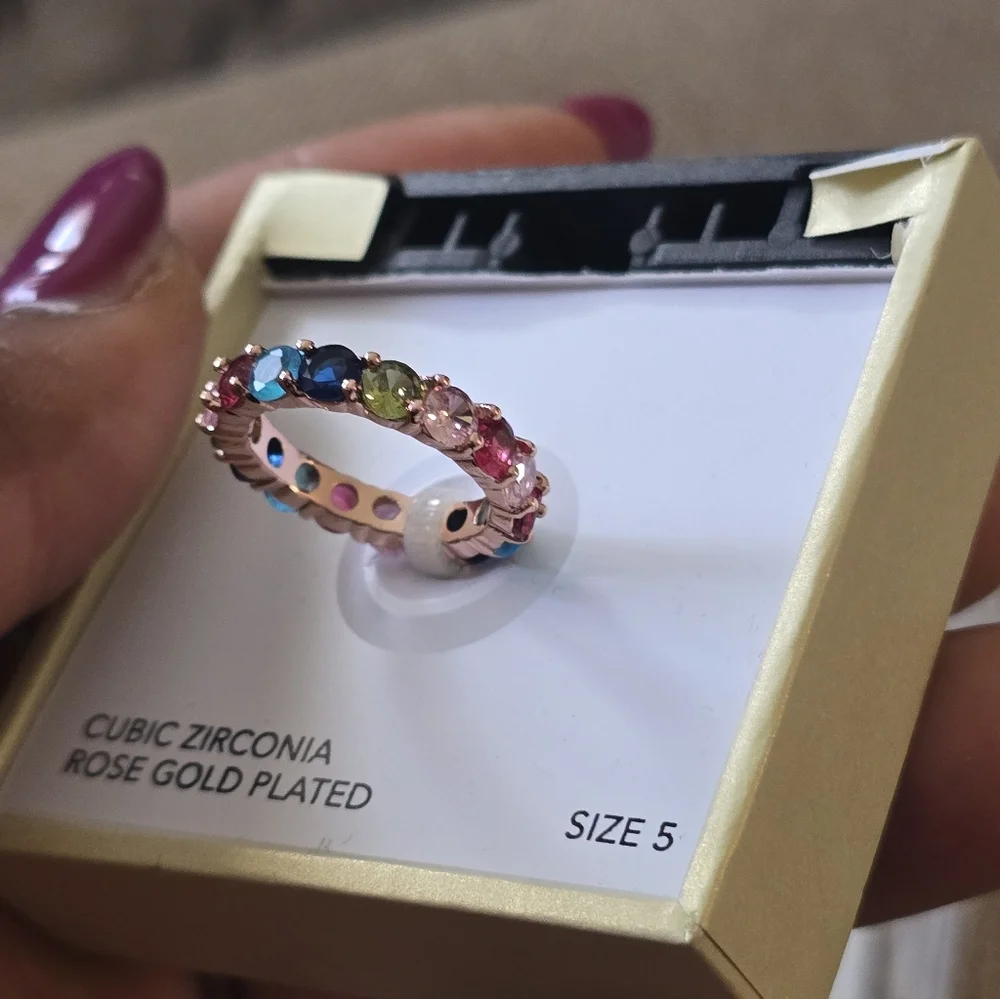 Charter Club Ring Rose Gold Plated Multicolor Crystal  Size 5 New Women